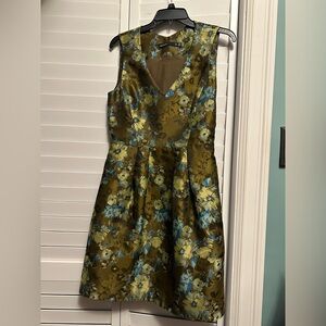 Floral V-Neck Mini Dress in Blue and Gold